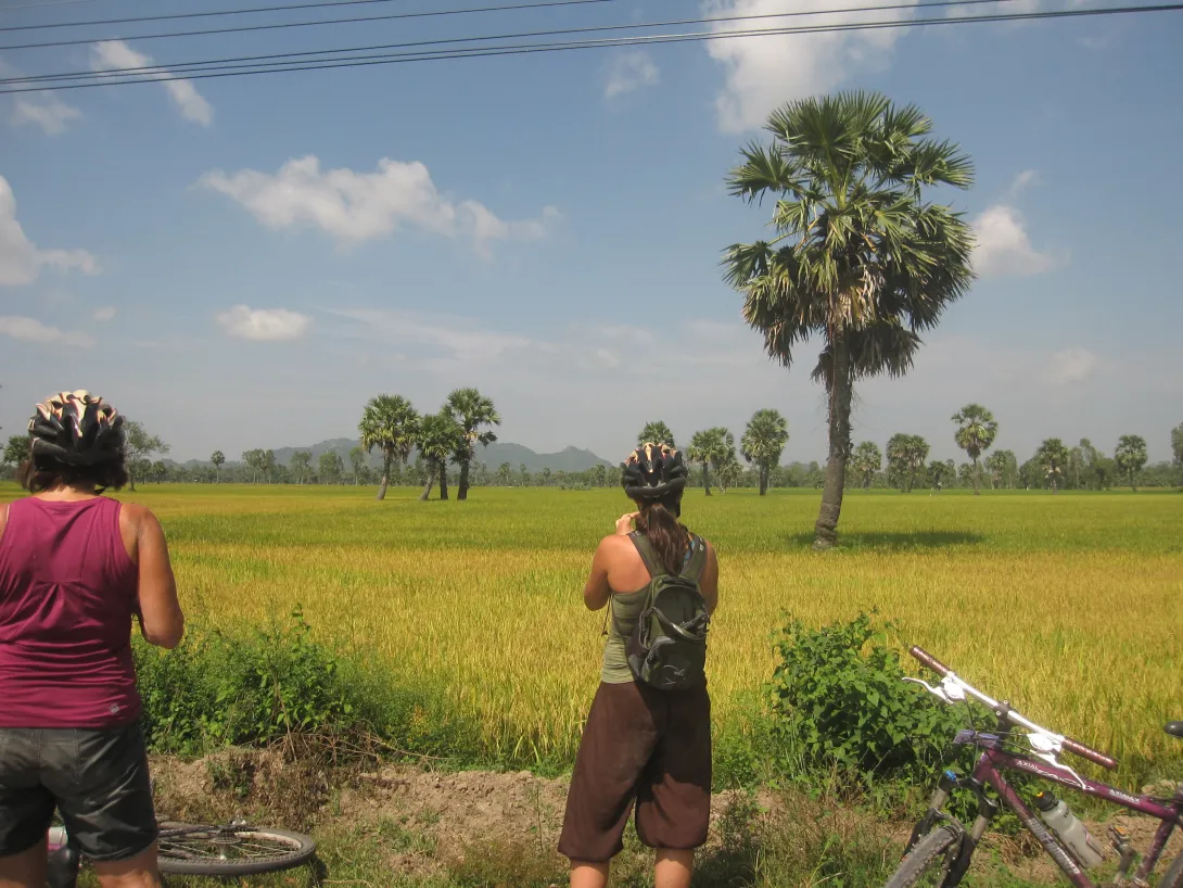 bike trip starts in Saigon through lush Mekong Delta to Siem Reap, visit Angkor Wat